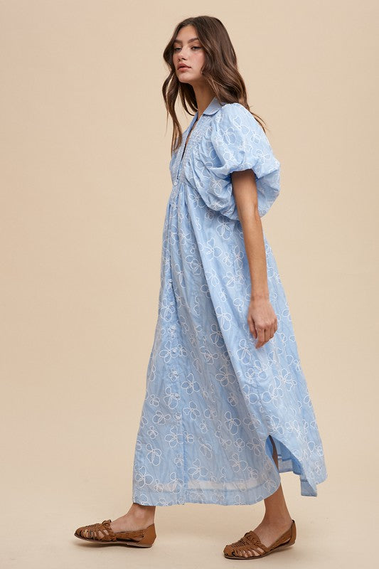 Hazel Blues® |  Annie Wear Floral Smock Detail Puff Sleeve Dress