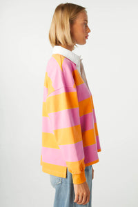 Hazel Blues® |  Contrast Striped Collared Neck Long Sleeve Sweatshirt