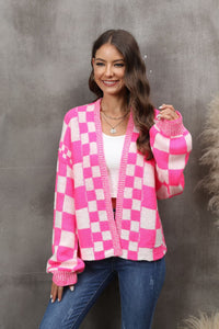 Hazel Blues® |  Angel Wings Checkered Open Front Drop Shoulder Cardigan