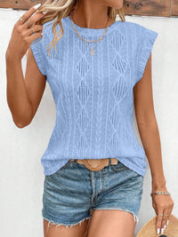 Hazel Blues® |  Openwork Round Neck Cap Sleeve Top