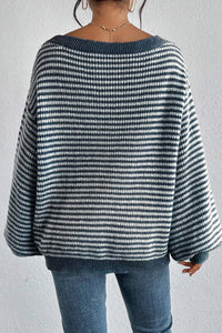 Hazel Blues® |  Striped Round Neck Dropped Shoulder Sweater