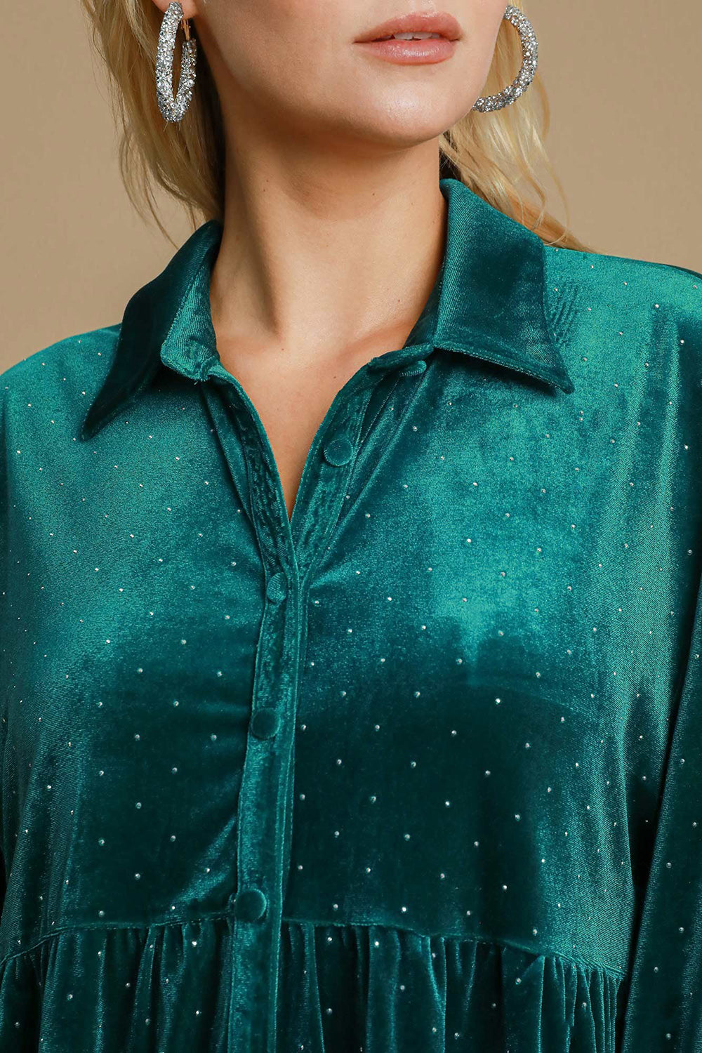 Hazel Blues® |  Umgee Polka Dot Collared Neck Button Up Shirt