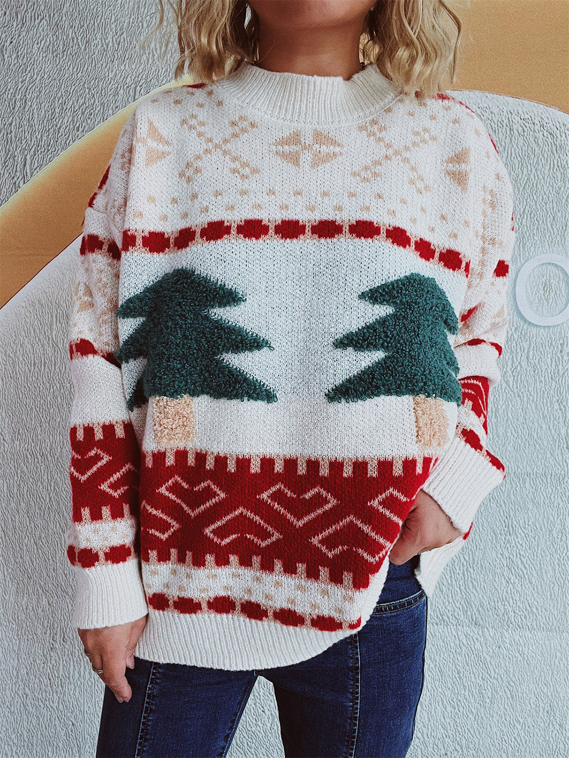 Hazel Blues® |  Christmas Tree Mock Neck Long Sleeve Sweater