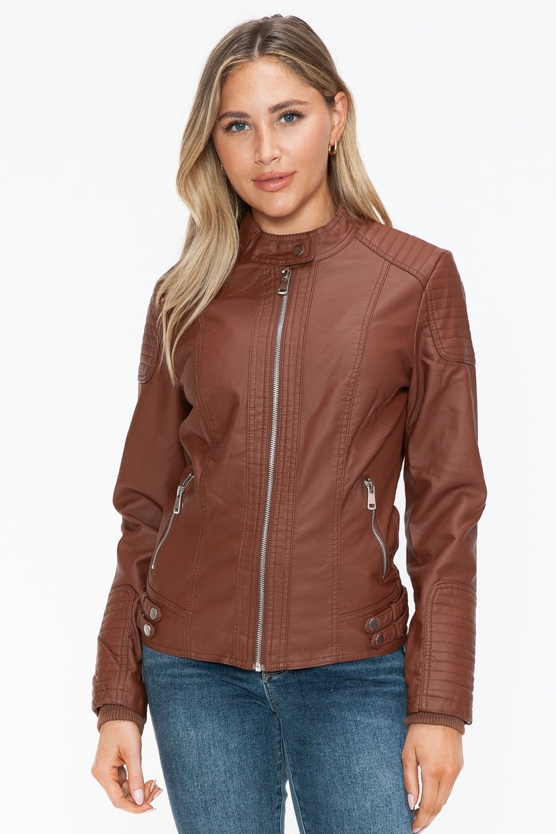 Hazel Blues® |  Snobbish Faux Leather Biker Jacket with Side Zip Pockets