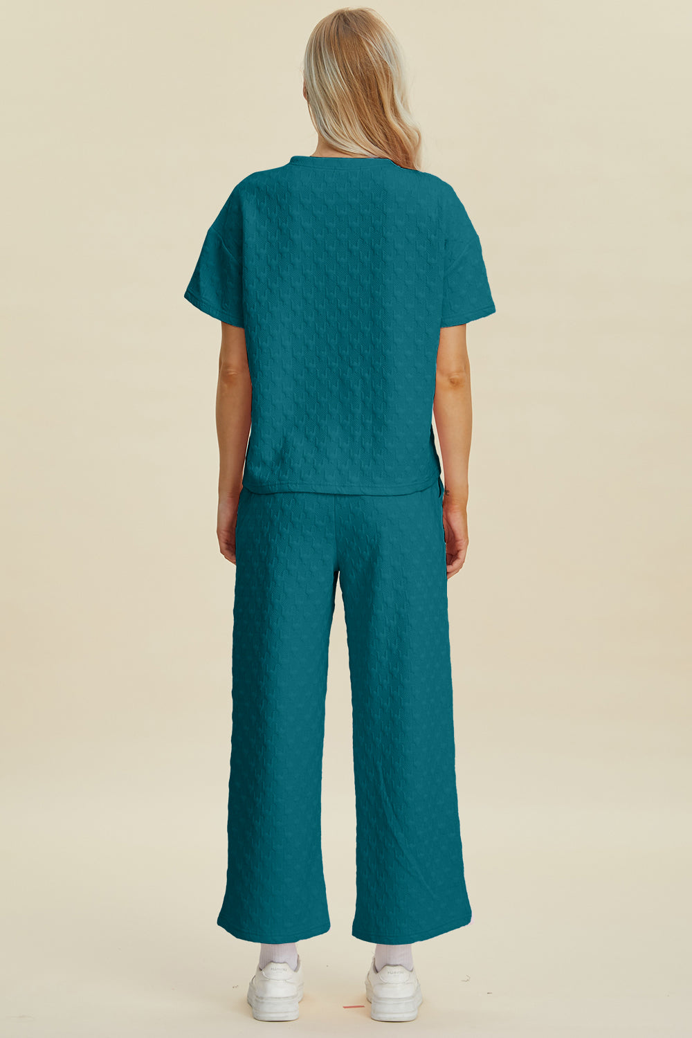 Hazel Blues® |  Double Take Texture Round Neck Short Sleeve Top and Pants Set