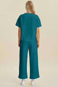 Hazel Blues® |  Double Take Texture Round Neck Short Sleeve Top and Pants Set