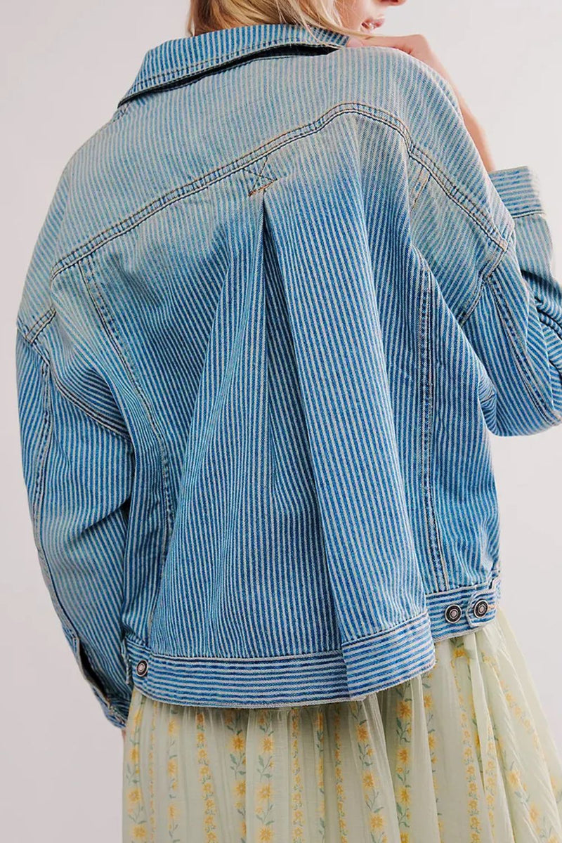 Hazel Blues® |  Striped Button Up Long Sleeve Denim Jacket