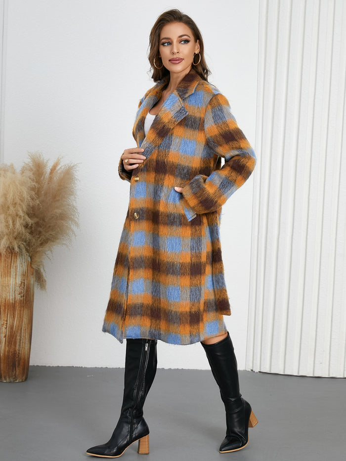 Hazel Blues® |  Tied Plaid Collared Neck Coat