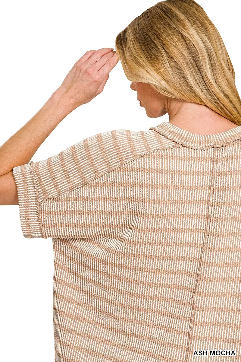 Zenana Raised Rib Striped Exposed Seam Top – Hazel Blues®