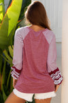 Hazel Blues® |  Black Contrast Print Striped Raglan Long Sleeve Loose Top