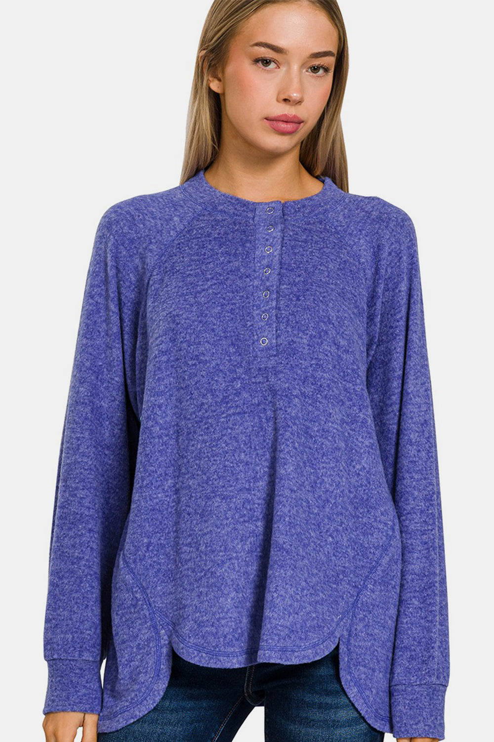 Hazel Blues® |  Zenana Brushed Melange Hacci High-Low Sweater