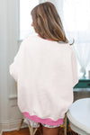 Hazel Blues® |  Strawberry Pink Color Block Pullover and Lace-up Elastic Waist Shorts Set