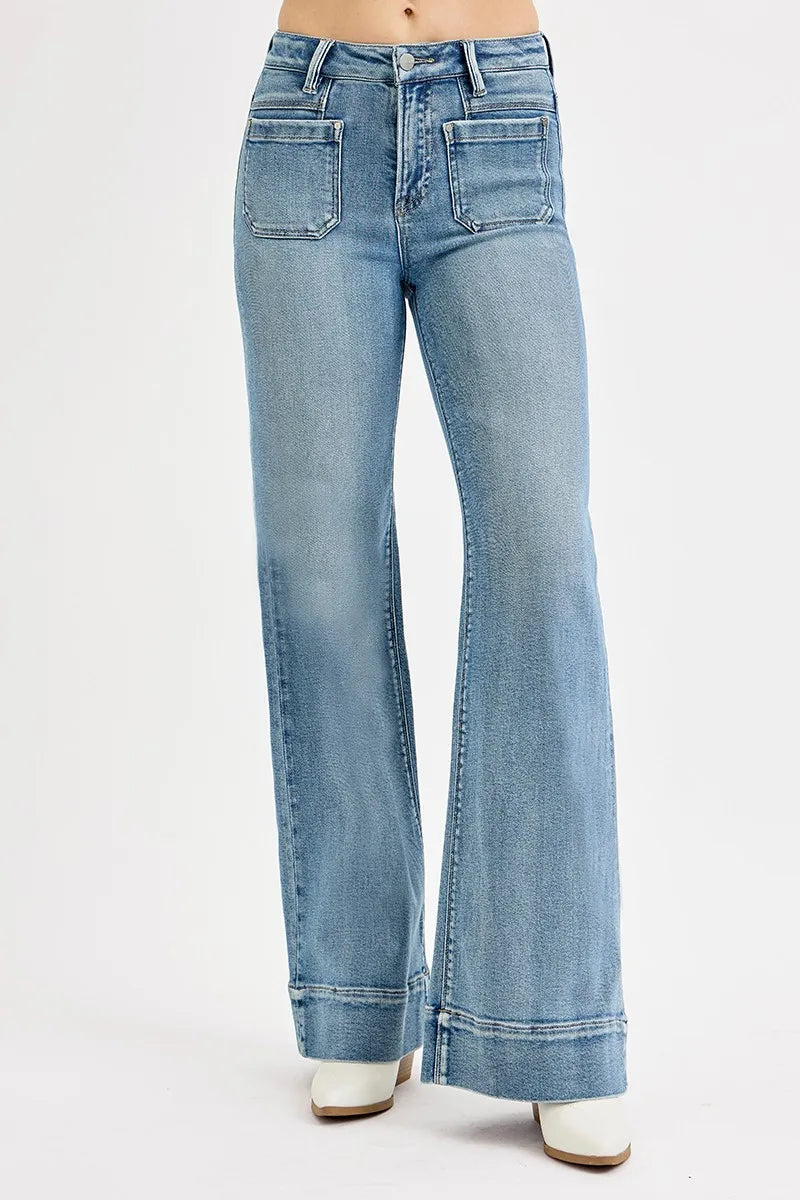 RISEN High Rise Wide Flare Patch Pocket Jeans – Hazel Blues®
