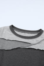 Hazel Blues® |  Exposed Seam Contrast Round Neck Long Sleeve T-Shirt