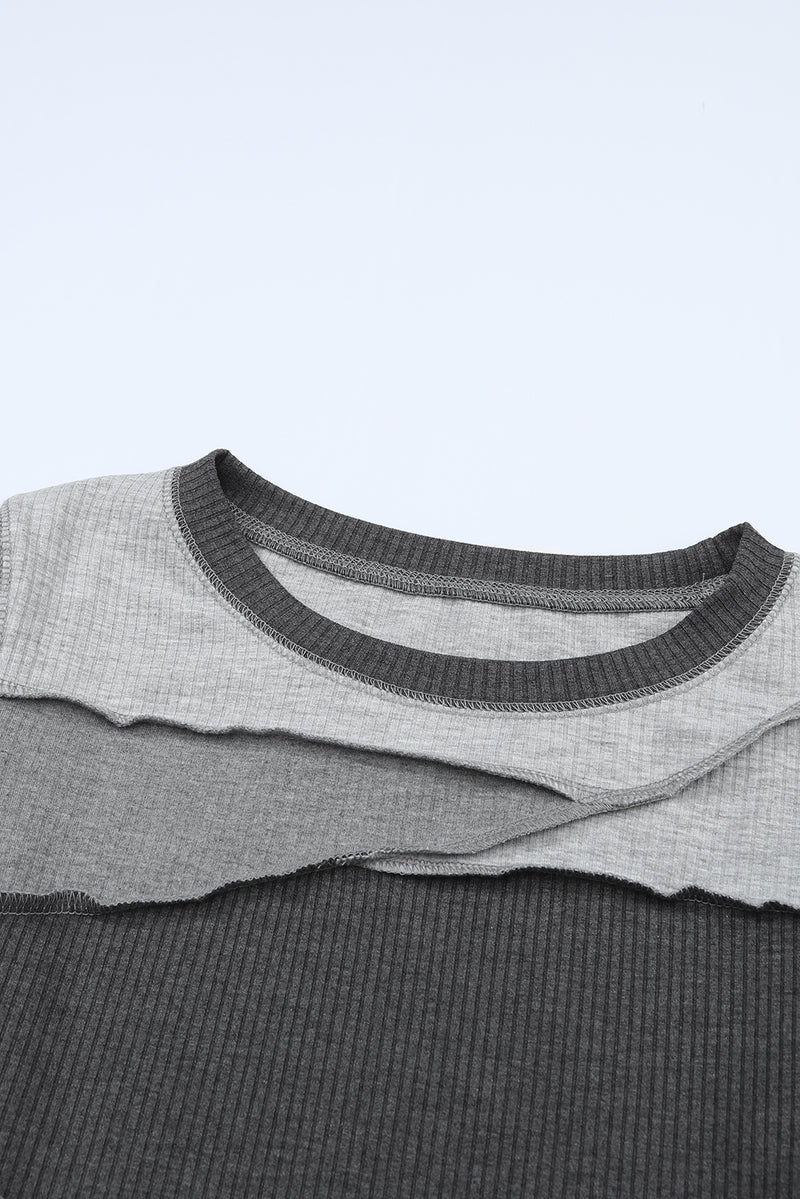 Hazel Blues® |  Exposed Seam Contrast Round Neck Long Sleeve T-Shirt