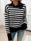 Hazel Blues® |  Striped Collared Neck Long Sleeve Sweater