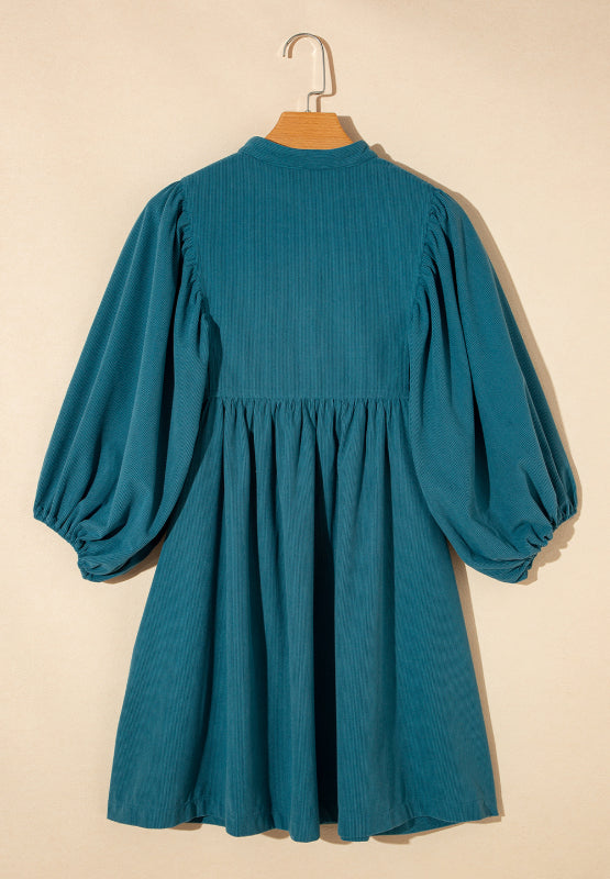 Hazel Blues® |  Corduroy Quarter Snap Three-Quarter Sleeve Dress