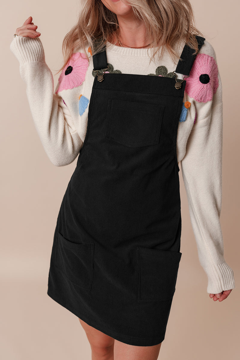 Hazel Blues® |  Cinnamon Solid Front Pockets Sleeveless Corduroy Overall Dress