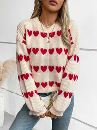 Hazel Blues® |  Heart Round Neck Dropped Shoulder Sweater