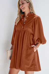 Hazel Blues® |  Corduroy Quarter Snap Three-Quarter Sleeve Dress