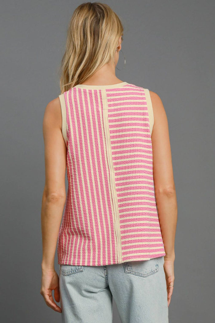 Hazel Blues® |  Umgee Round Neck Texture Striped Tank