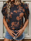 Hazel Blues® |  Frill Printed Round Neck Puff Sleeve Blouse