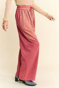 Hazel Blues® |  Davi & Dani Rhinestone Drawstring Wide Leg Pants