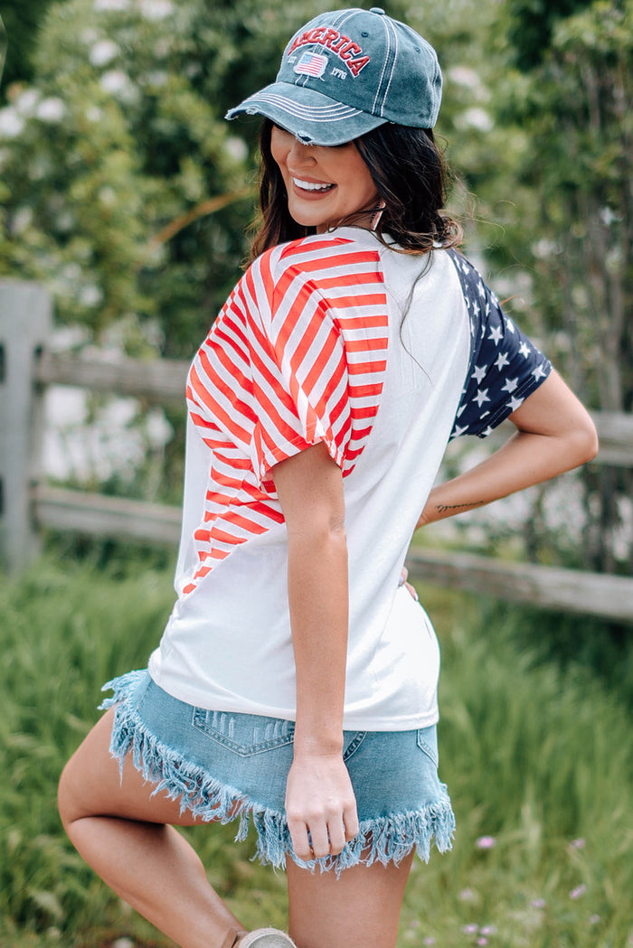 Hazel Blues® |  US Flag V-Neck Tee Shirt