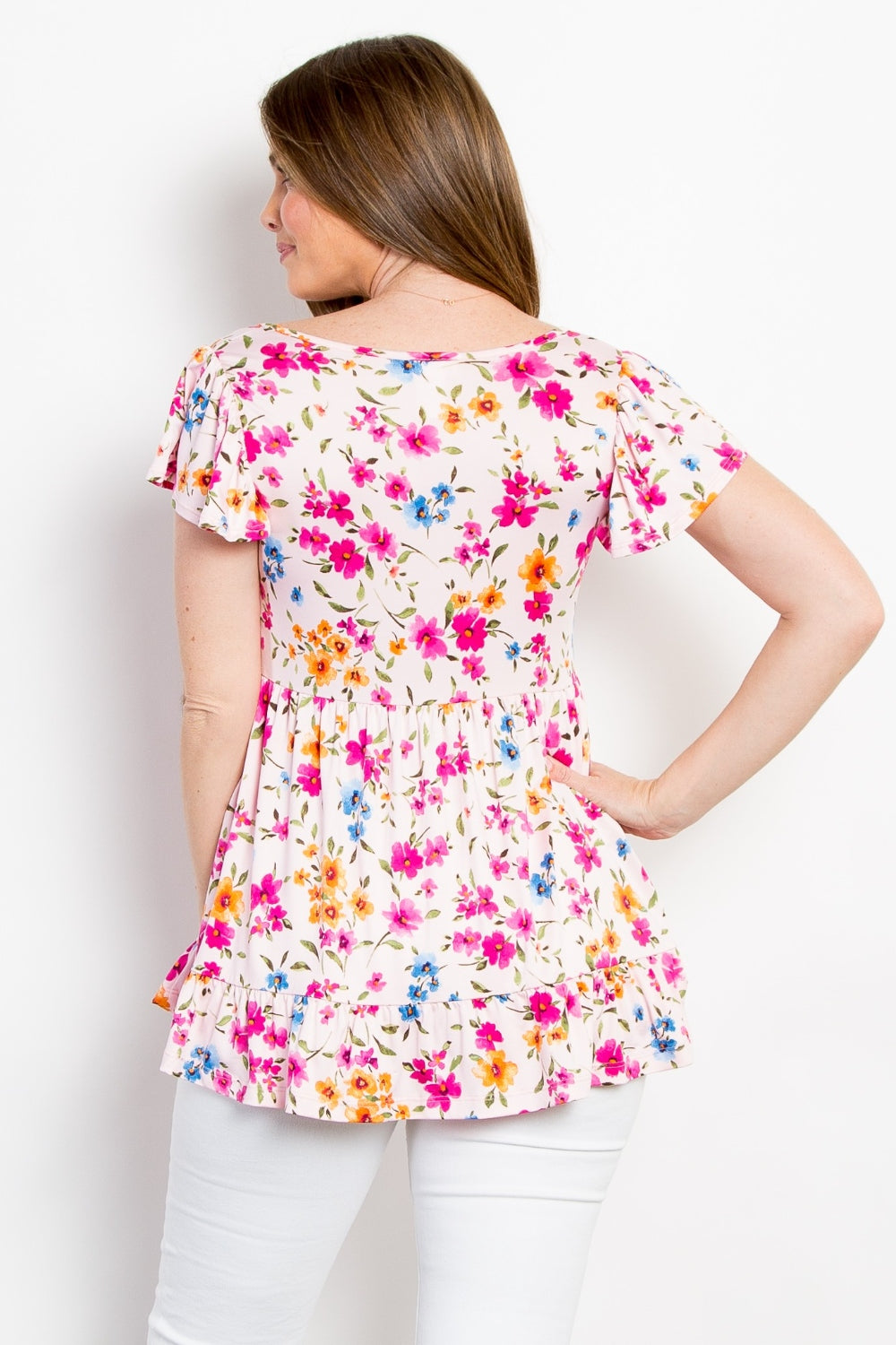 Hazel Blues® |  Be Stage Floral Short Sleeve Ruffled Top