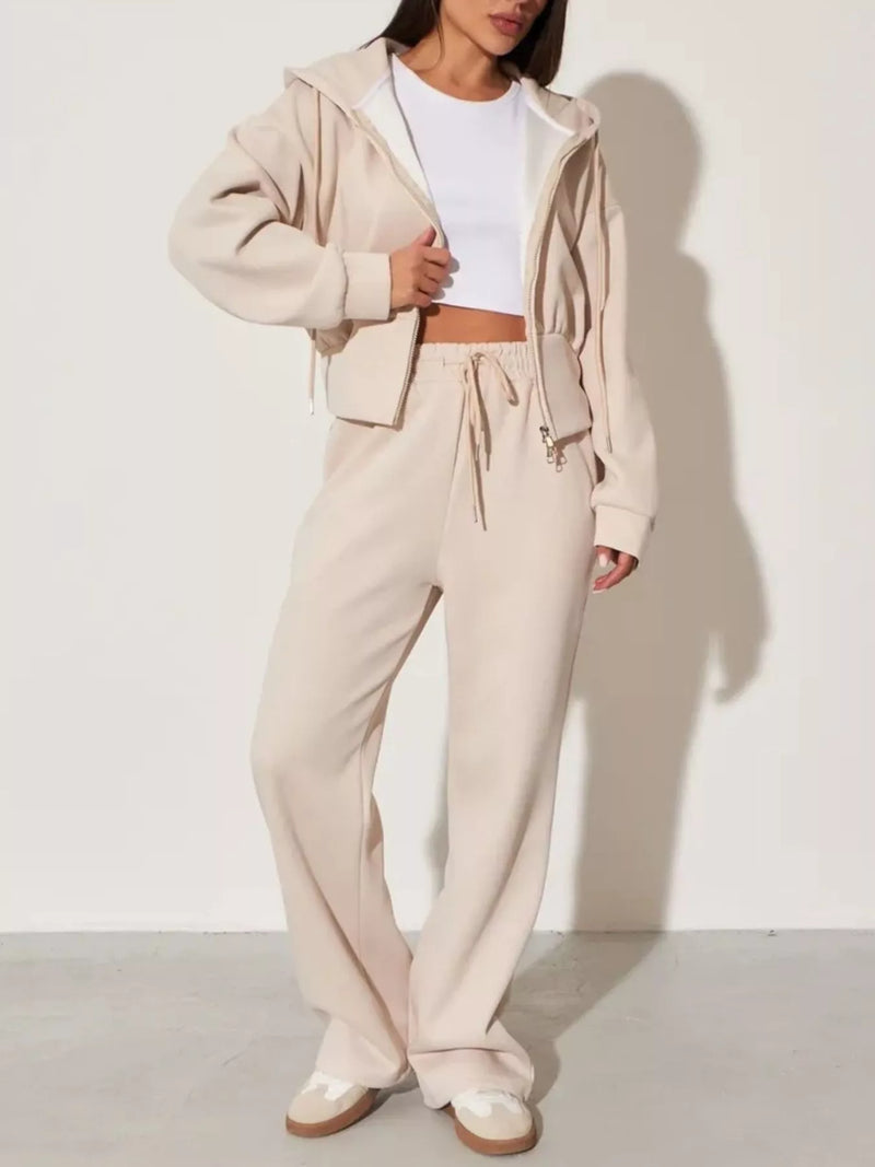 Zip-Up Hoodie and Wide-Leg Pants Set – Hazel Blues®