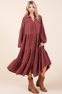 Hazel Blues® |  Mittoshop Tiered Button Down Long Sleeve Midi Dress