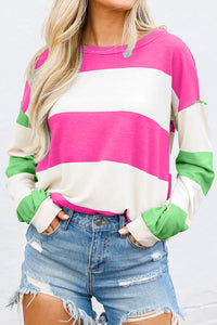 Hazel Blues® |  Contrast Color Block Round Neck Long Sleeve Top