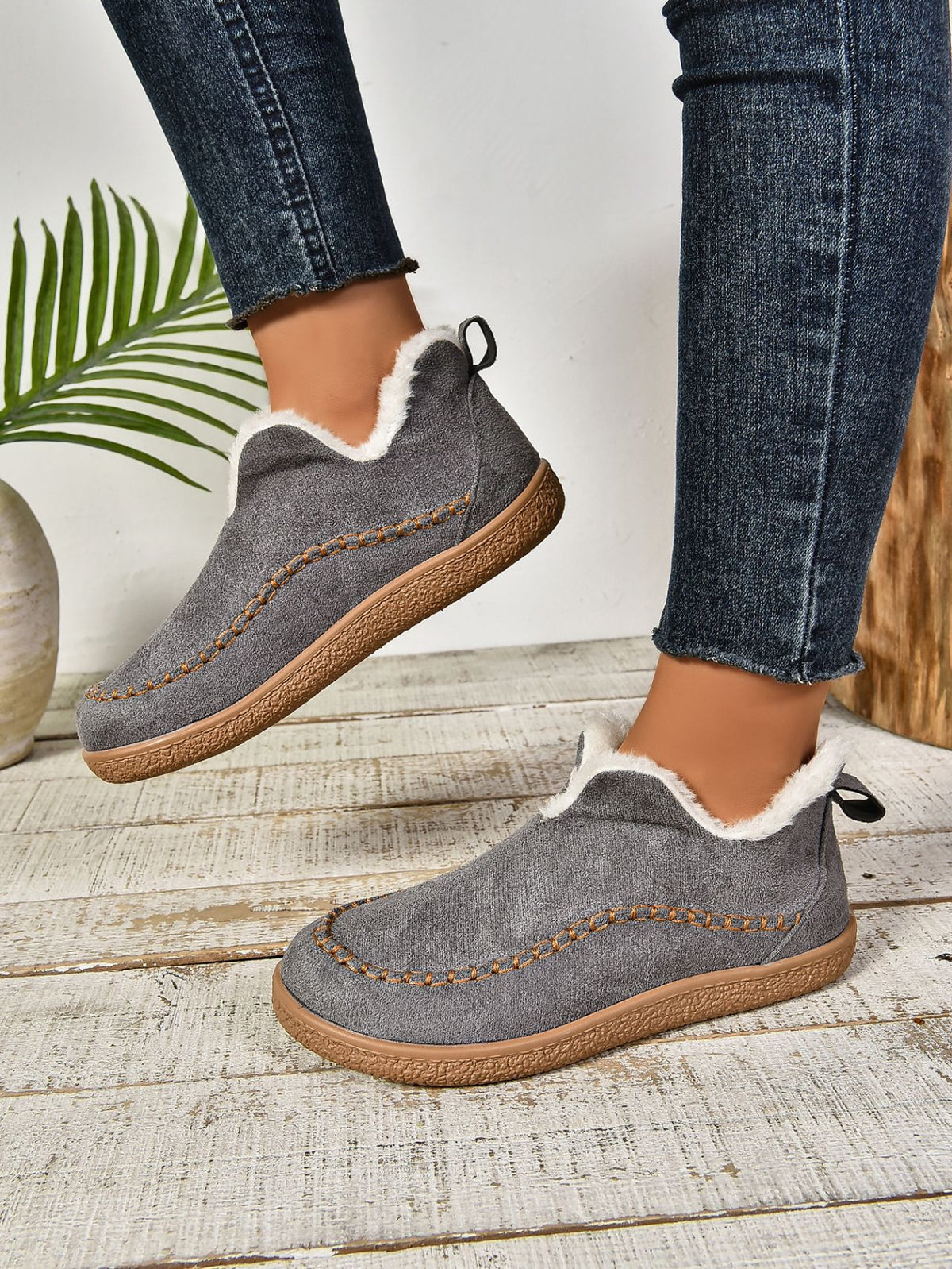 Hazel Blues® |  Faux Fur Round Toe Flat Sneakers