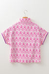 Hazel Blues® |  Pink Western Print Zipped Collar Short Sleeve Summer Blouse Top