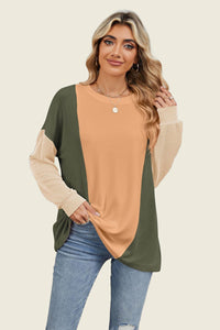 Hazel Blues® |  Double Take Texture Contrast Round Neck Long Sleeve T-Shirt