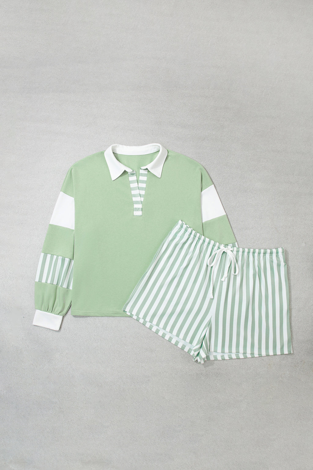 Magnolia Paige Smoke Green Striped Shorts Set