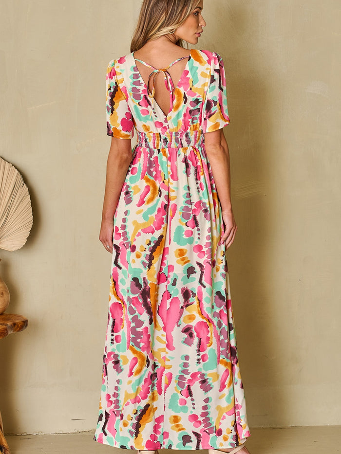 Hazel Blues® |  Slit Printed Surplice Short Sleeve Maxi Dress