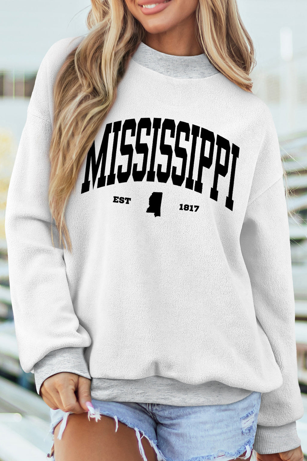 MS MISSISSIPPI Double Side Printed Mock Neck Reversible Sweatshirt