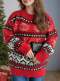 Hazel Blues® |  Christmas Element Round Neck Long Sleeve Sweater