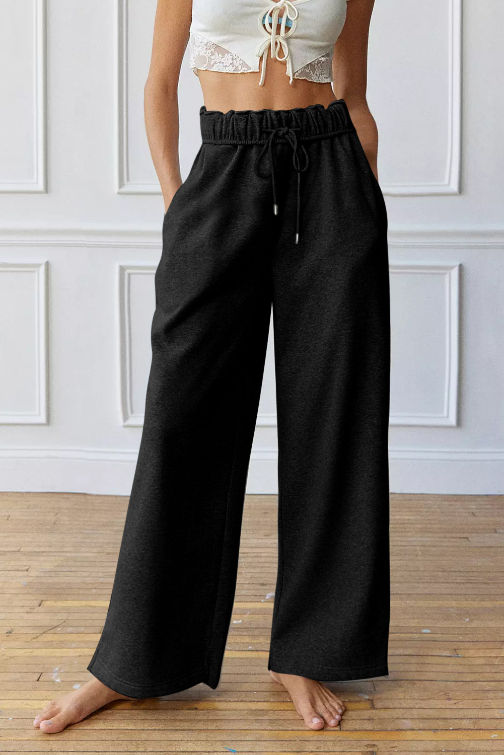 Hazel Blues® |  Black Elastic High Waist Drawstring Sweatpants