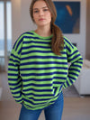 Hazel Blues® |  Distressed Striped Round Neck Long Sleeve Sweater