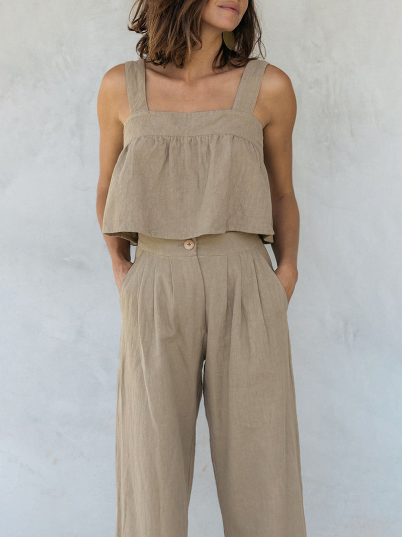 Hazel Blues® |  Square Neck Wide Strap Top and Pants Set