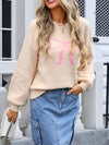 Hazel Blues® |  Bow Graphic Round Neck Long Sleeve Sweater