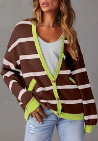 Hazel Blues® |  Contrast Stripes Button Down Long Sleeve Cardigan