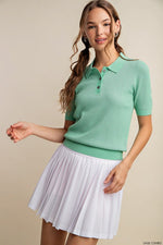 Hazel Blues® |  Soft Thermal Texture Two Colors Thread Polo Shirt Sweater in Sage