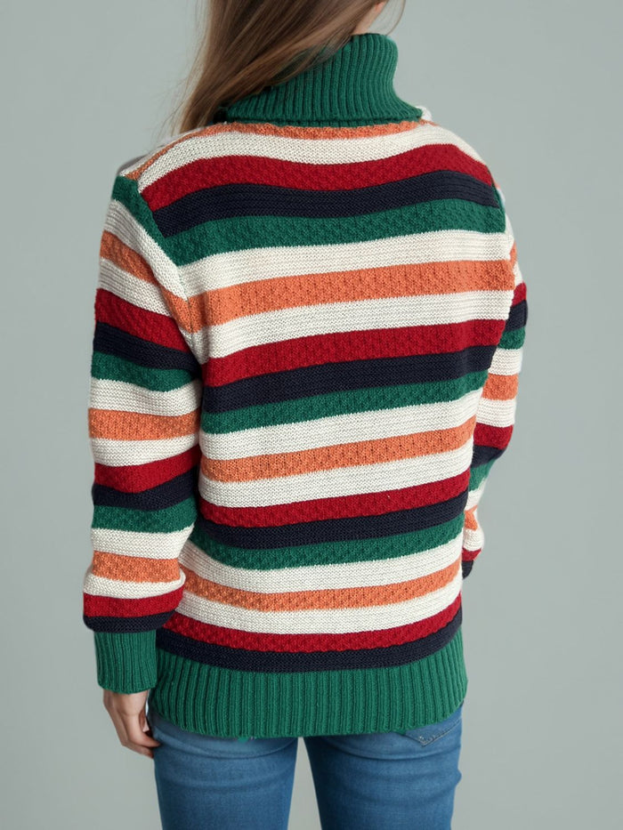 Hazel Blues® |  Contrast Stripes Turtleneck Long Sleeve Sweater