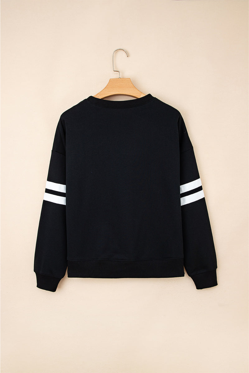 Hazel Blues® |  Evergreen Varsity Striped Detail Drop Shoulder Oversized Sweatshirt