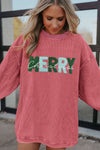 Hazel Blues® |  Strawberry Pink MERRY Christmas Chenille Embroidered Corded Sweatshirt