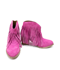 Hazel Blues® |  Amos Fringe Ankle Bootie in Magenta Suede