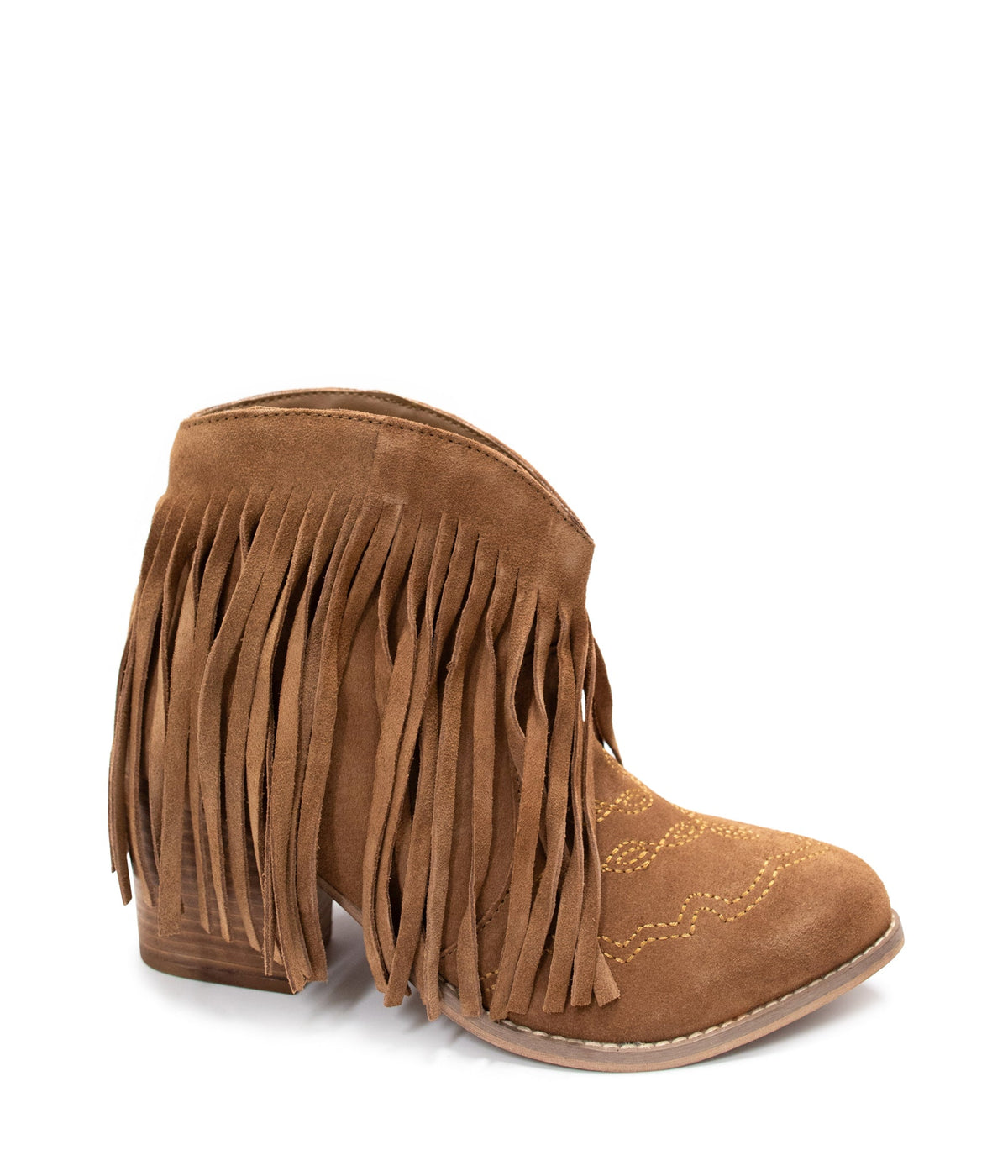 Hazel Blues® |  Amos Fringe Ankle Bootie in Tan Suede